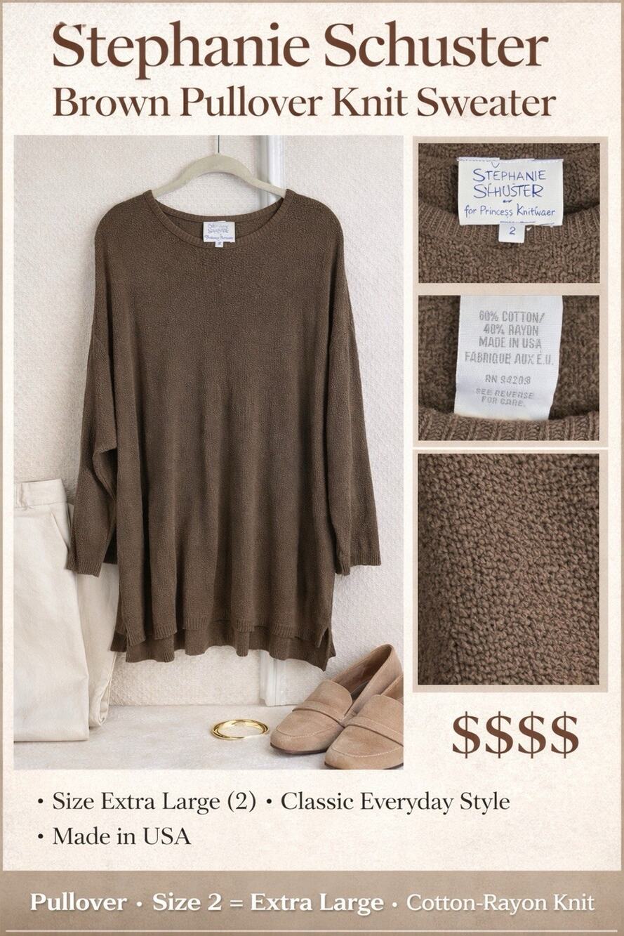 Stephanie Schuster Princess Knitwear 2 L XL Lagenlook Brown Oversized Sweater